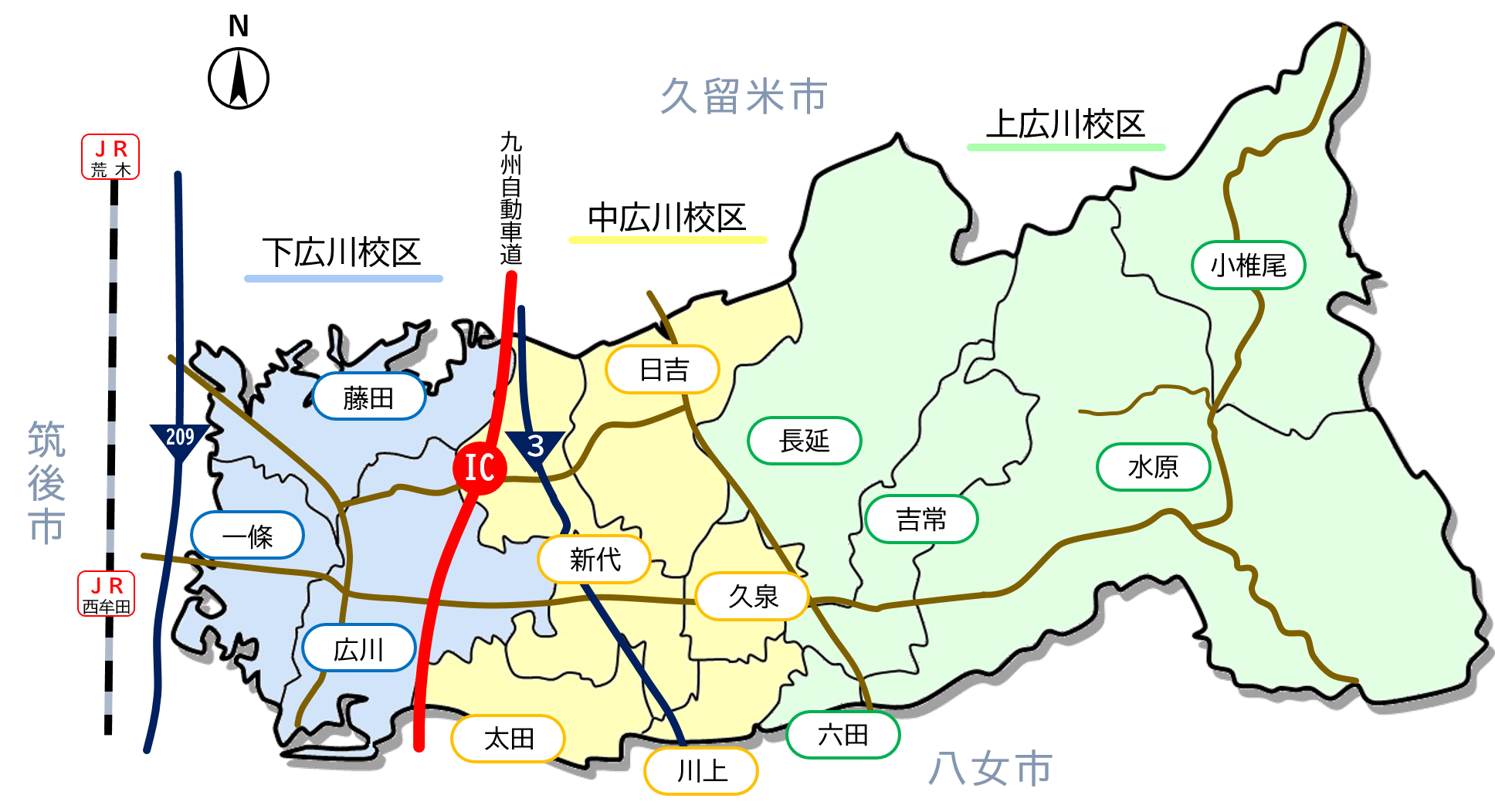 広川町の校区を示した地図