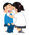 歯医者さんが患者の口の中を検査しているイラスト
